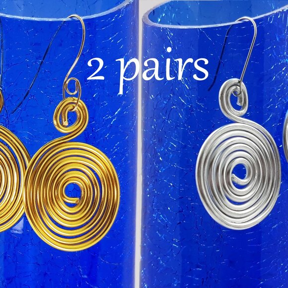 2 Pairs of Bold Spiral Dangle Earrings Handmade in Canada - Picture 4 of 9